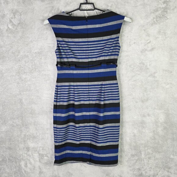 Womens Calvin Klein Blue & Black Striped Sleeveless Sheath Dress Polyester 8 - Picture 6 of 9